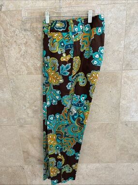 Straight Leg Floral Print Pants in Brown & Teal